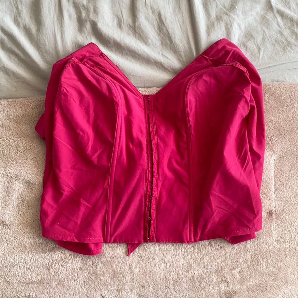 pink strapless corset like top